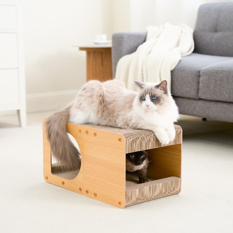 EHEYCIGA Cardboard Cat Scratcher House, Cat Scratcher for Indoor Cats, Scratching Board Pad, Cat Toy,Brown