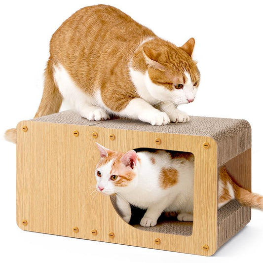 EHEYCIGA Cardboard Cat Scratcher House, Cat Scratcher for Indoor Cats, Scratching Board Pad, Cat Toy,Brown