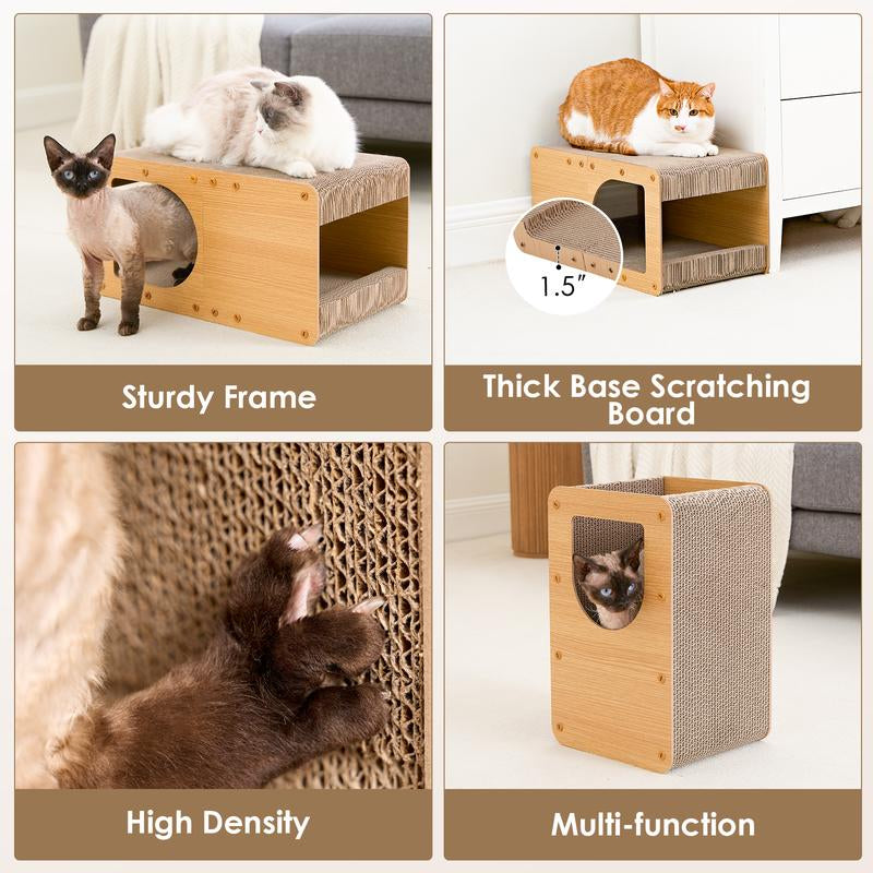 EHEYCIGA Cardboard Cat Scratcher House, Cat Scratcher for Indoor Cats, Scratching Board Pad, Cat Toy,Brown