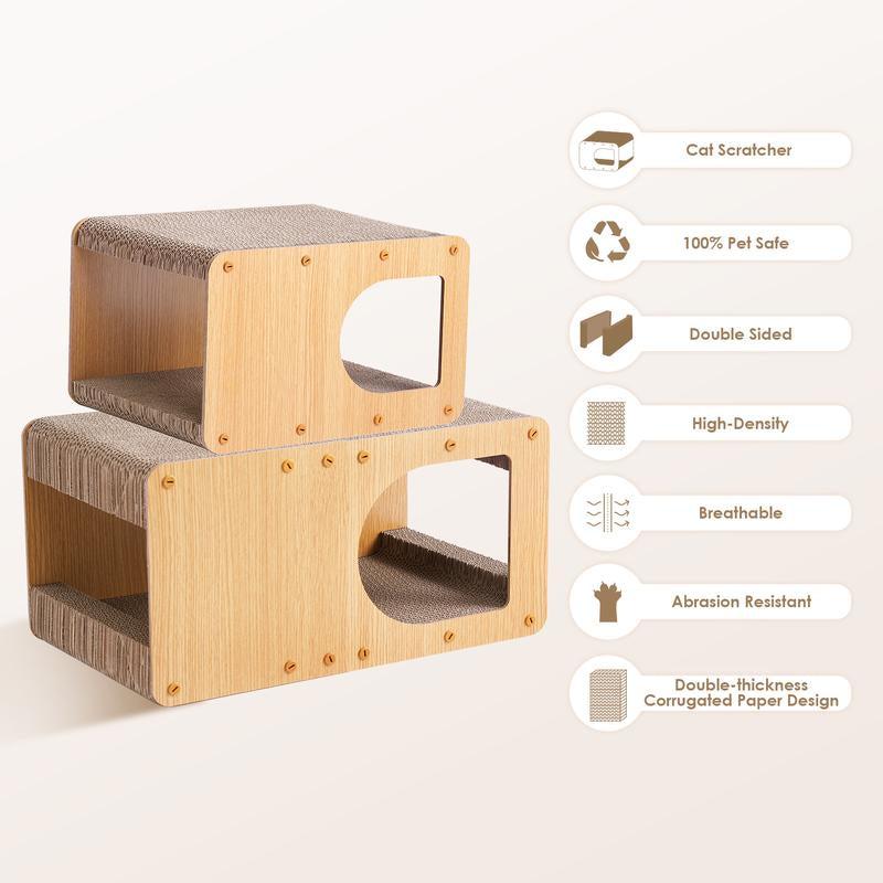 EHEYCIGA Cardboard Cat Scratcher House, Cat Scratcher for Indoor Cats, Scratching Board Pad, Cat Toy,Brown