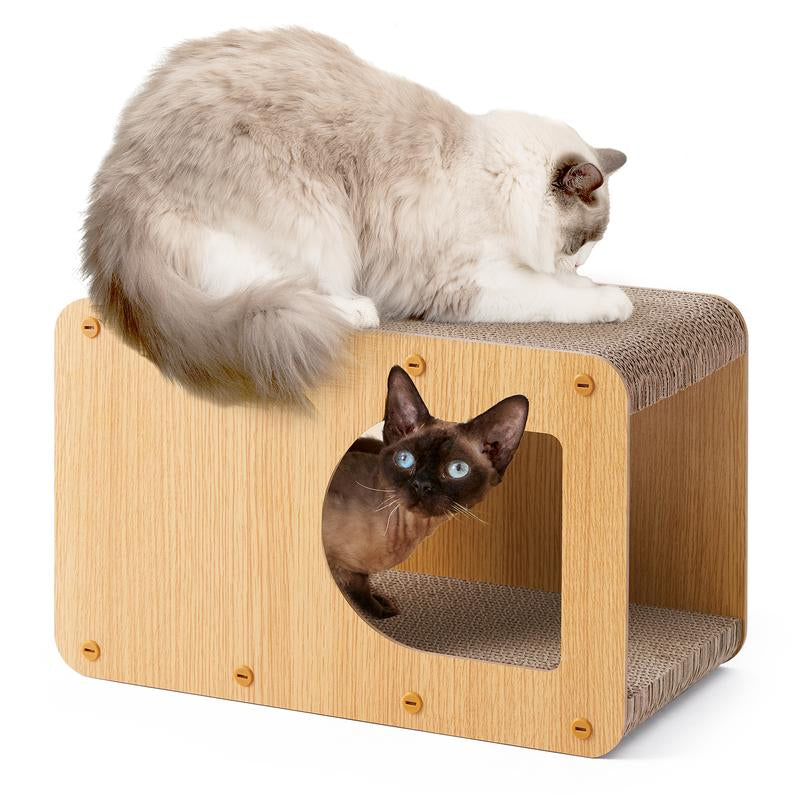 EHEYCIGA Cardboard Cat Scratcher House, Cat Scratcher for Indoor Cats, Scratching Board Pad, Cat Toy,Brown