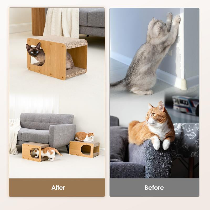 EHEYCIGA Cardboard Cat Scratcher House, Cat Scratcher for Indoor Cats, Scratching Board Pad, Cat Toy,Brown