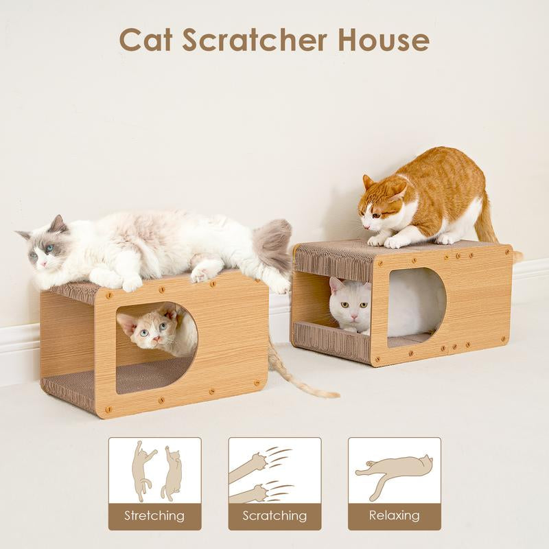 EHEYCIGA Cardboard Cat Scratcher House, Cat Scratcher for Indoor Cats, Scratching Board Pad, Cat Toy,Brown