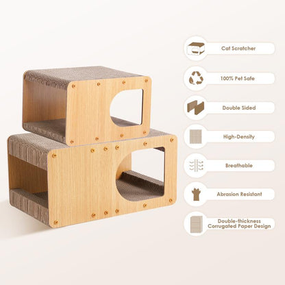 EHEYCIGA Cardboard Cat Scratcher House, Cat Scratcher for Indoor Cats, Scratching Board Pad, Cat Toy,Brown
